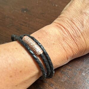 Black Braided Bracelet with Rose Gold Accent